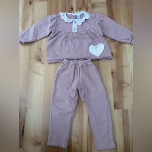 Little Girls Mauve Heart Two-Piece Pajama Set